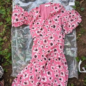 Pink Floral Dress with Puff Sleeves